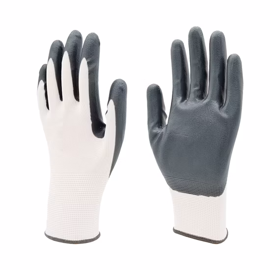Factoryshop 13 Gauge Polyester-Innenfutter, graue Nitril-Handfläche, beschichtet, schützende Sicherheit, Arbeit, Industrie, Bau, Arbeit, Handarbeit, beste Handschuhe